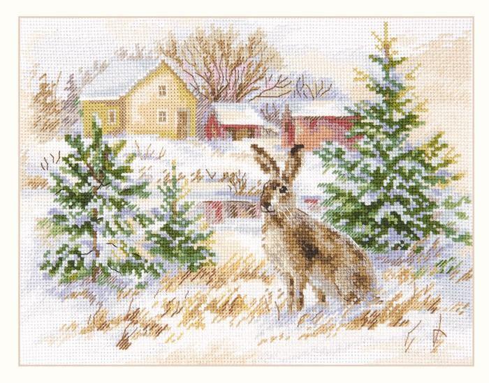 Winter day. Brown hare  1-31 Cross-stitch kit - Wizardi