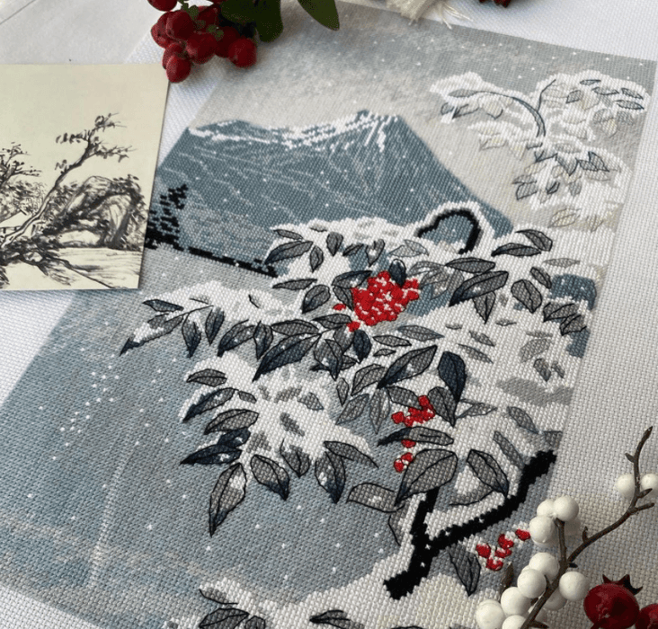 Winter landscape with mountain ash 1398 Counted Cross Stitch Kit - Wizardi